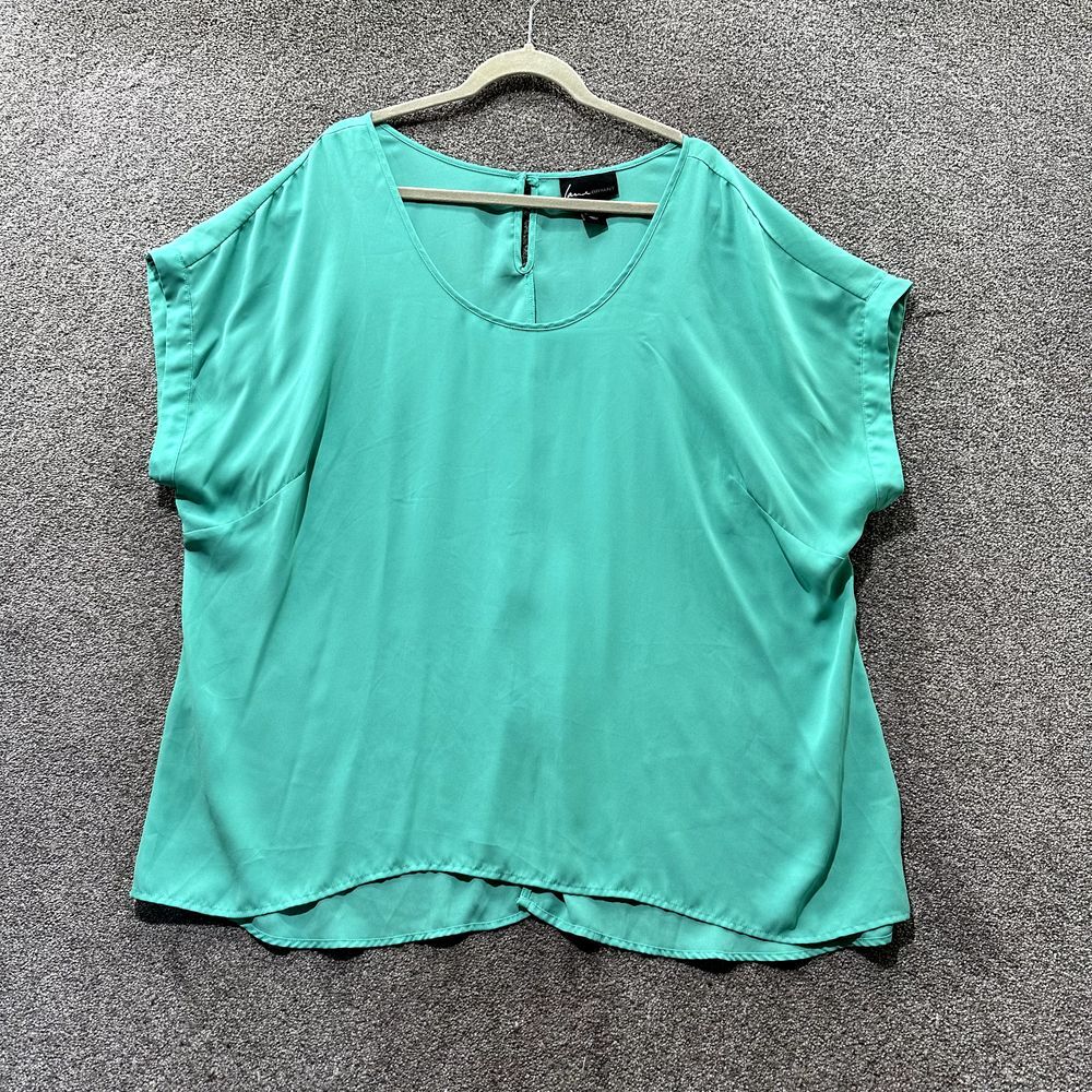 Lane Bryant‎ Blouse Top Women 22/24 Green Scoop Neck Split Back Lightweight